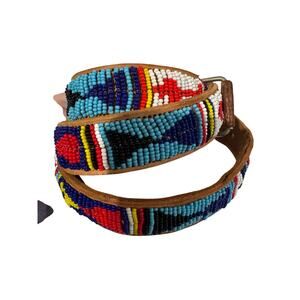 Vintage 80's Massai Seed Bead Colorful Belt Medium Large